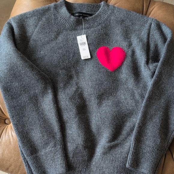 Anthropologie Sweaters - Anthropologie English Factory Gray Sweater with Red Heart